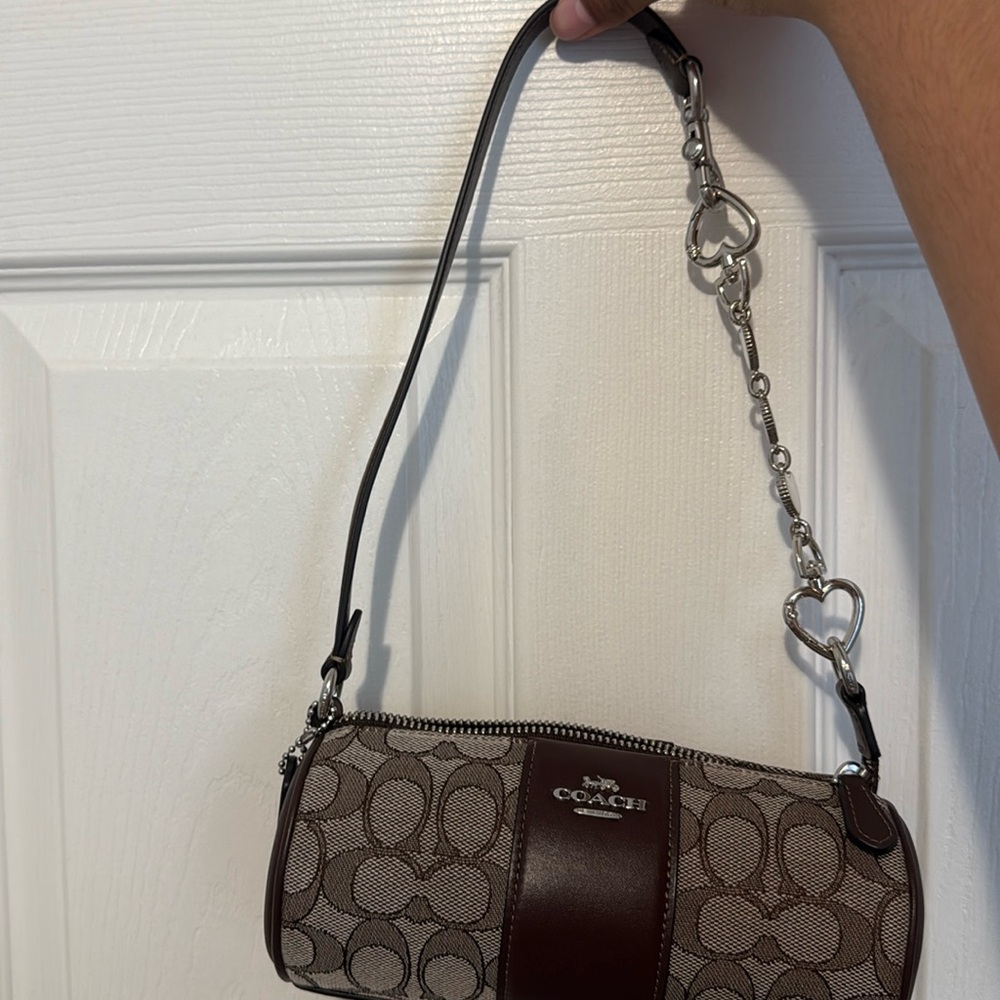 Coach Brown and Silver Signature barrel Bag